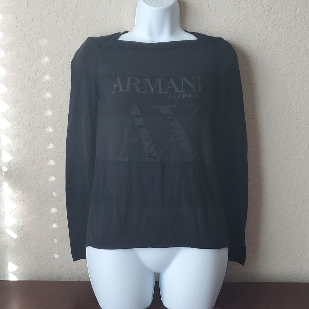 Armani Exchange A|X Logo Monochrome Black Knit Sweater - Size Small